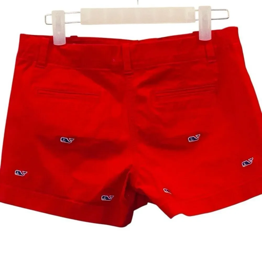 Vineyard Vines Boys Embroidered Whale Cotton Blend Red Blue Chino Shorts Size 12